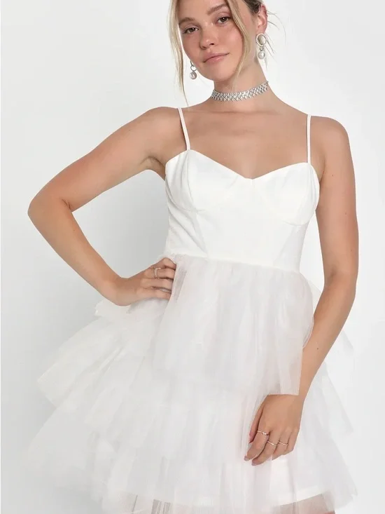 NWT lulus white tulle bustier tiered mini dress - Picture 1 of 8